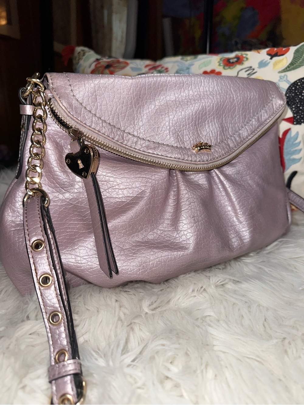 Juicy Couture • Faux Leather Metallic Purple Locket Crossbody Purse